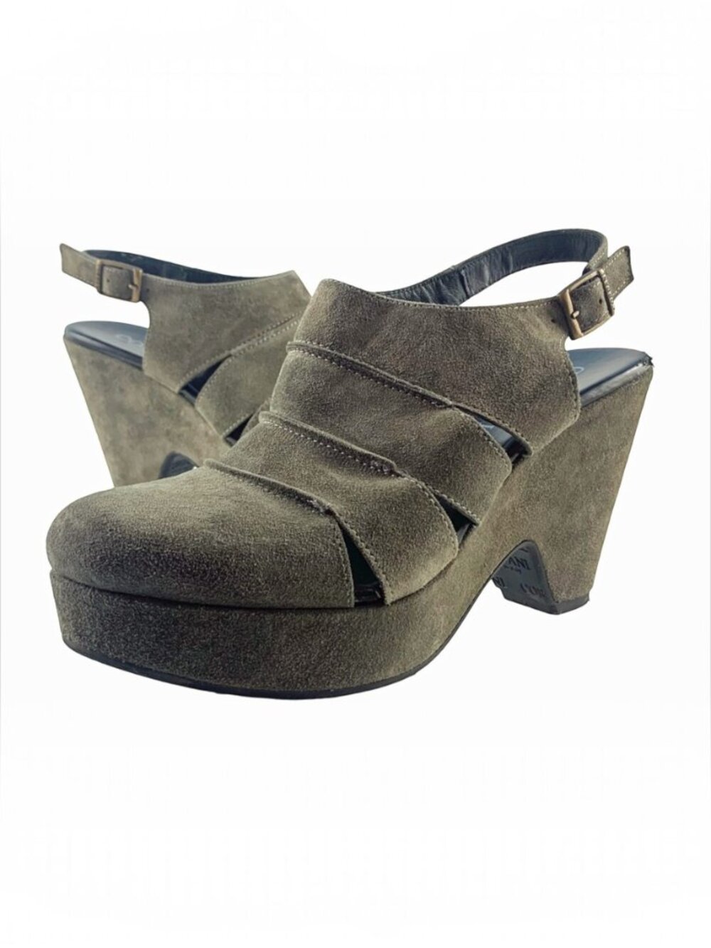 CORDANI Tahlia Gray Suede Laser Cutout Platform Slingback Clogs